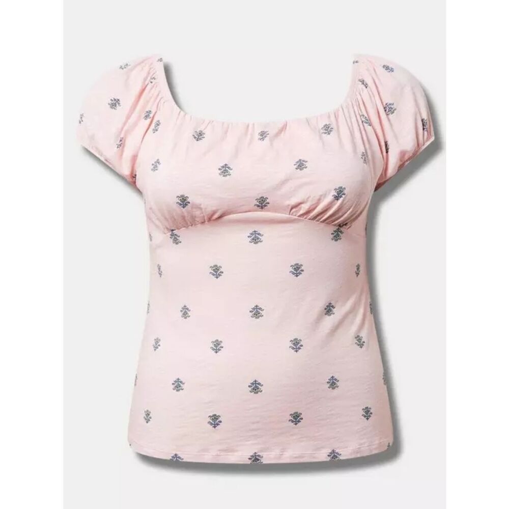 Torrid Vintage Pink Almond Blossom Floral Babydoll Top Sz 5 Slub Knit Scoop Neck